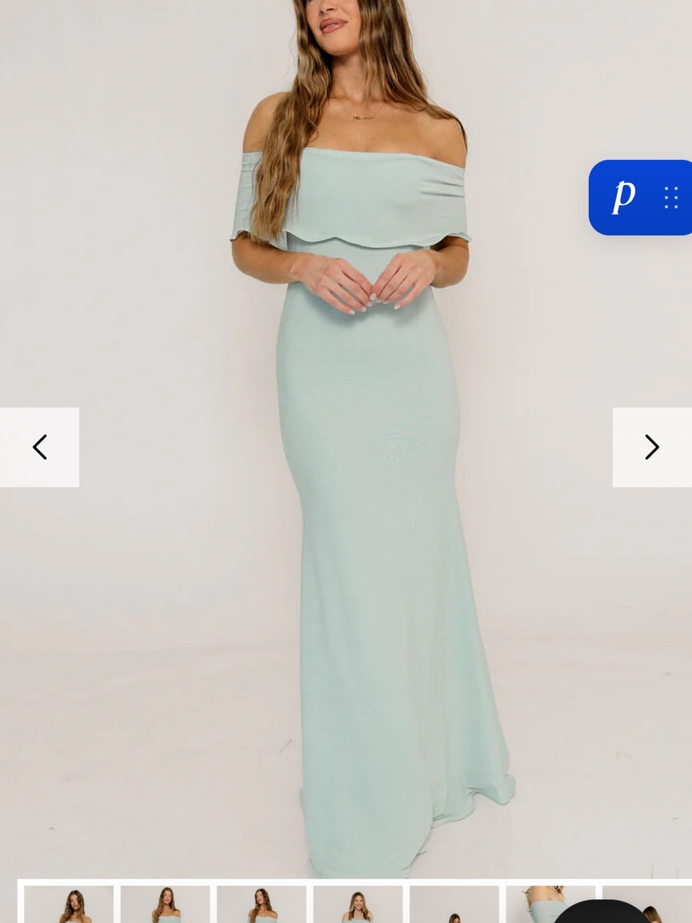 Off-Shoulder Seafoam Maxi Dress